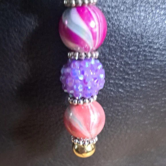 Handmade Multicolor Beaded Keychain Charm Bag Purse Jewelry - Picture 4 of 5